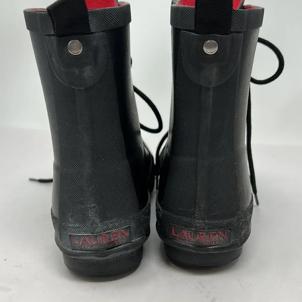 Lauren Ralph Lauren Mikenna Women's Black Rubber Lace Up Ankle Boots Size 6